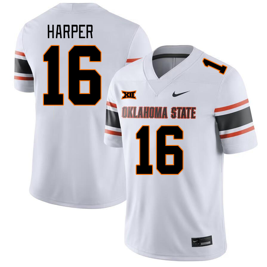 Oklahoma State Cowboys #16 Devin Harper College Football Jerseys Stitched Sale-White